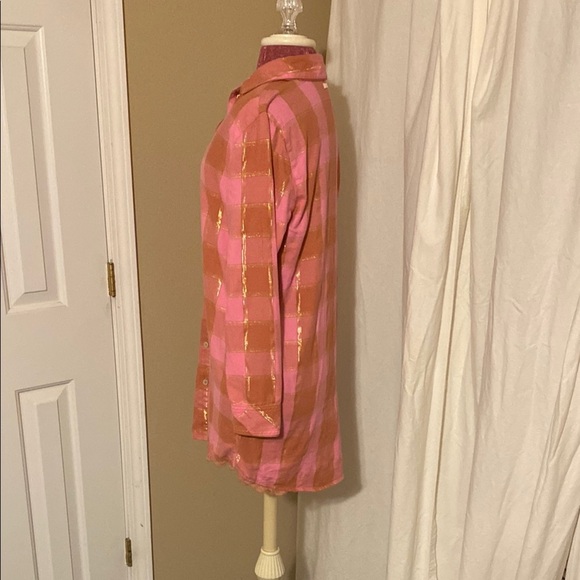 Victoria Secret  Small Petite Stylish Pink and Brown Plaid Button-Up Night Shirt - Picture 6 of 10